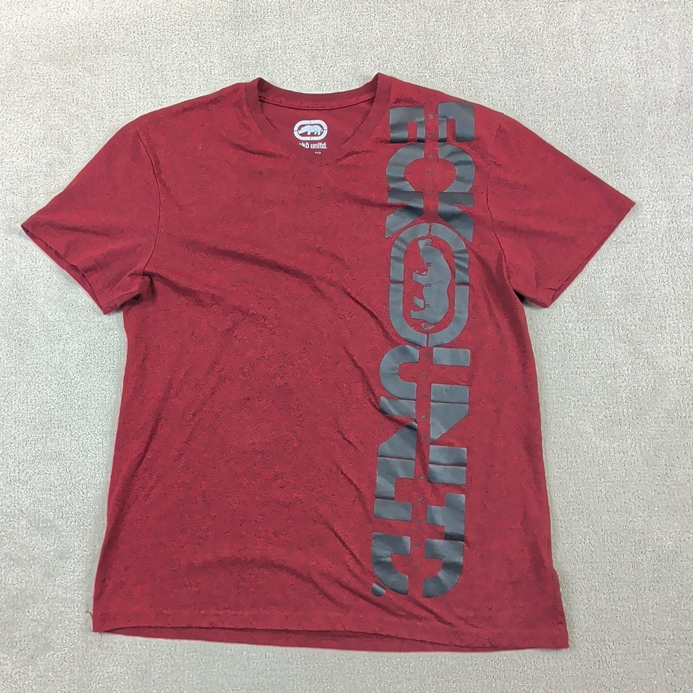 Ecko Unltd T Shirt Womens Large Red V-Neck Graphic Logo Y2K Streetwear Retro Tee